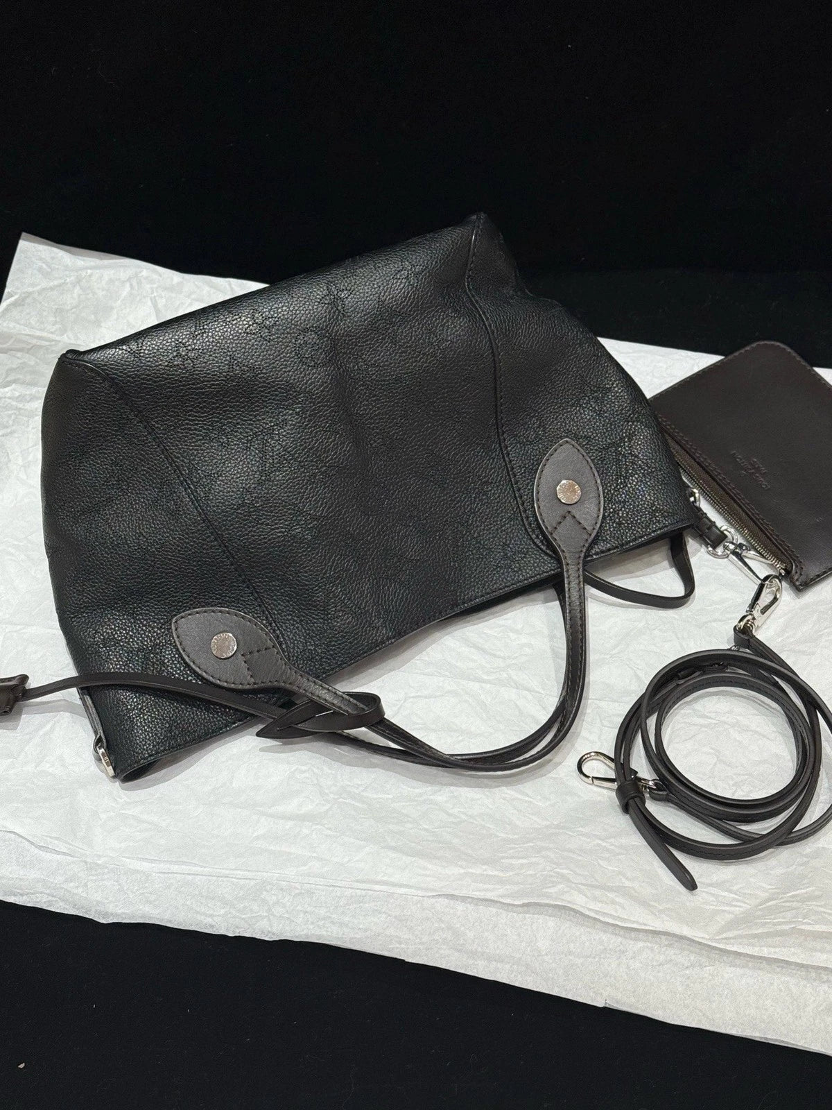 Louis Vuitton Hina Calfskin Top Handle Crossbody Black Silver Women Classic