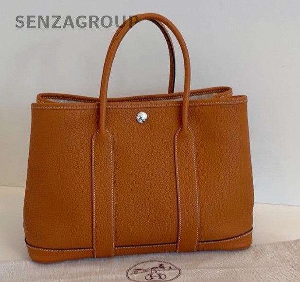 Hermes Garden Party30 Top Handle Bag Brown Silver Women Classic Fashion