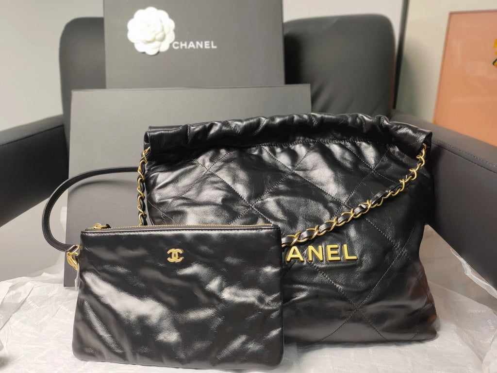 CHANEL 22 Bag Black Gold Medium Tote Shoulder Bag for Women