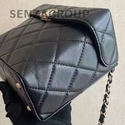 Chanel Black Lambskin Milk Box Bag Gold Chain Quilted Classic Crossbody