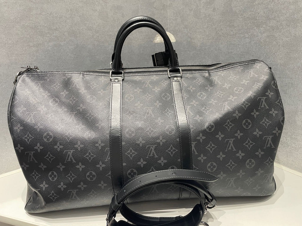 Louis Vuitton Keepall 55 Monogram Black Silver Unisex Travel Bag