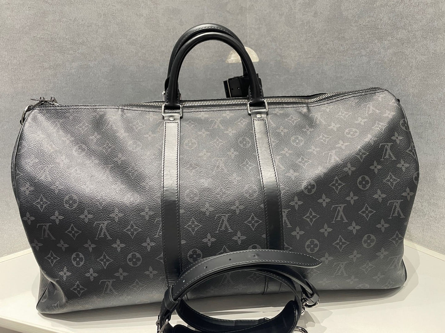 Louis Vuitton Keepall 55 Monogram Black Silver Unisex Travel Bag
