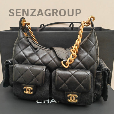 Chanel Quilted Black Gold Hobo Chain Shoulder Bag Small