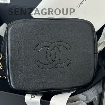 Chanel Quilted Lambskin Black Gold Chain Hobo Shoulder Bag Classic