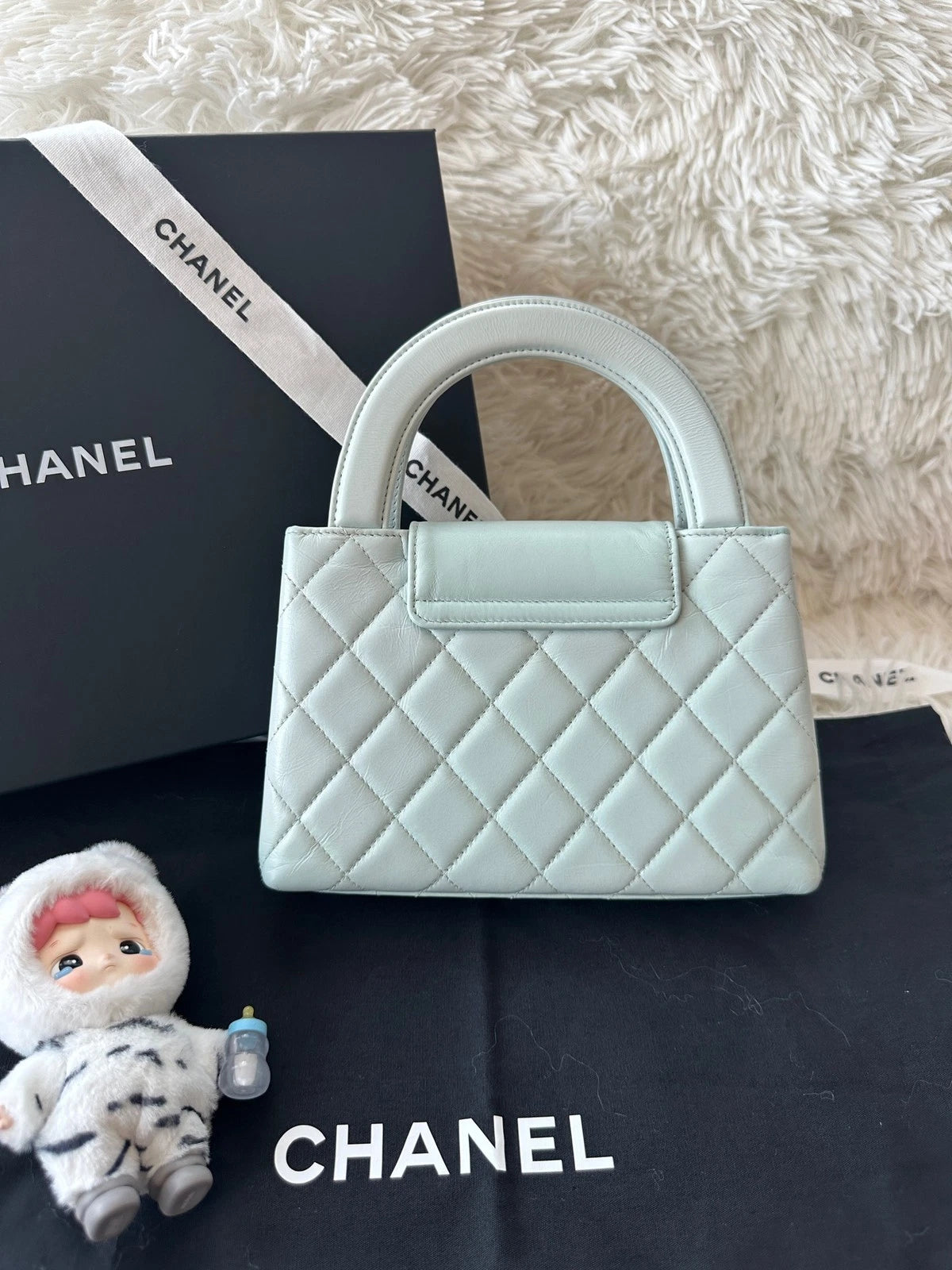 CHANEL Large Baby Blue Calfskin Kelly Bag For Women