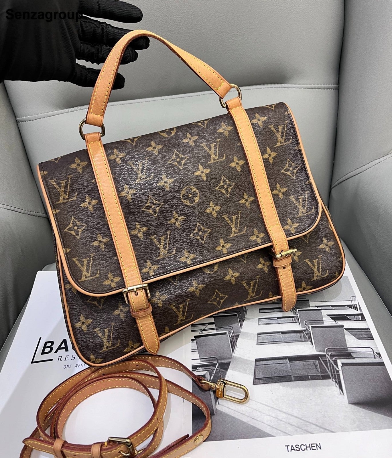 Louis Vuitton Cite GM Monogram Top Handle Shoulder Bag Brown Gold Women Vintage