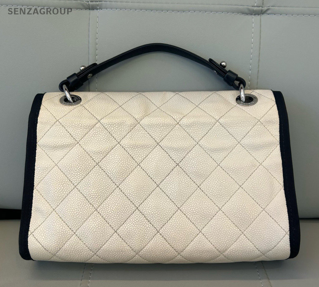 Chanel Diamond Chain Black White Silver Shoulder Bag Used Women Classic