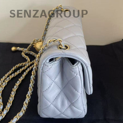 Chanel Grey Quilted Square Mini Flap Bag with Gold Ball Chain Strap