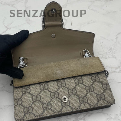 Gucci Dionysus Mini Chain Bag Brown Suede GG Supreme Silver Hardware