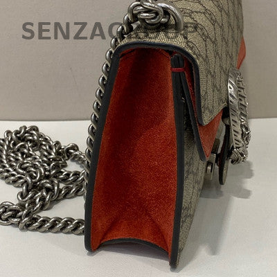Gucci Small Dionysus Chain Shoulder Bag Brown Red Silver Buckle