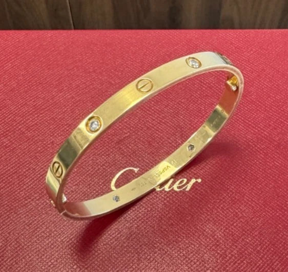 Cartier Love Classic Bracelet 4 Diamonds 18K Yellow Gold Double Screw Bangle
