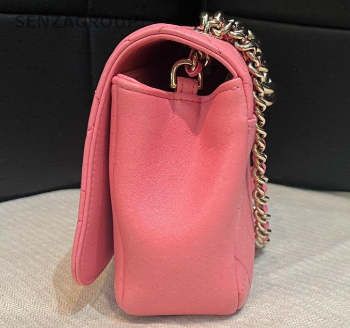 Chanel Diamond Chain Shoulder Bag Crossbody Pink Gold Women CC Logo Classic