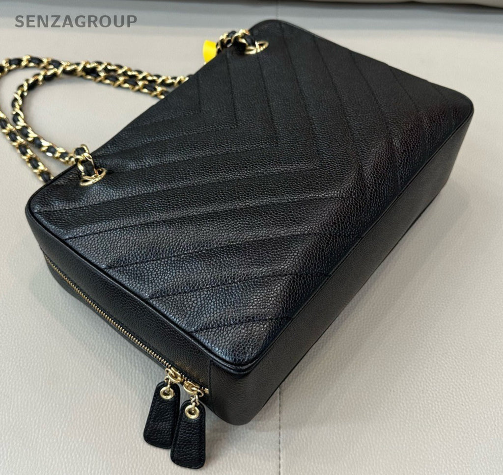 Chanel Camera PM Chain Shoulder Bag Black Gold Used Women Classic