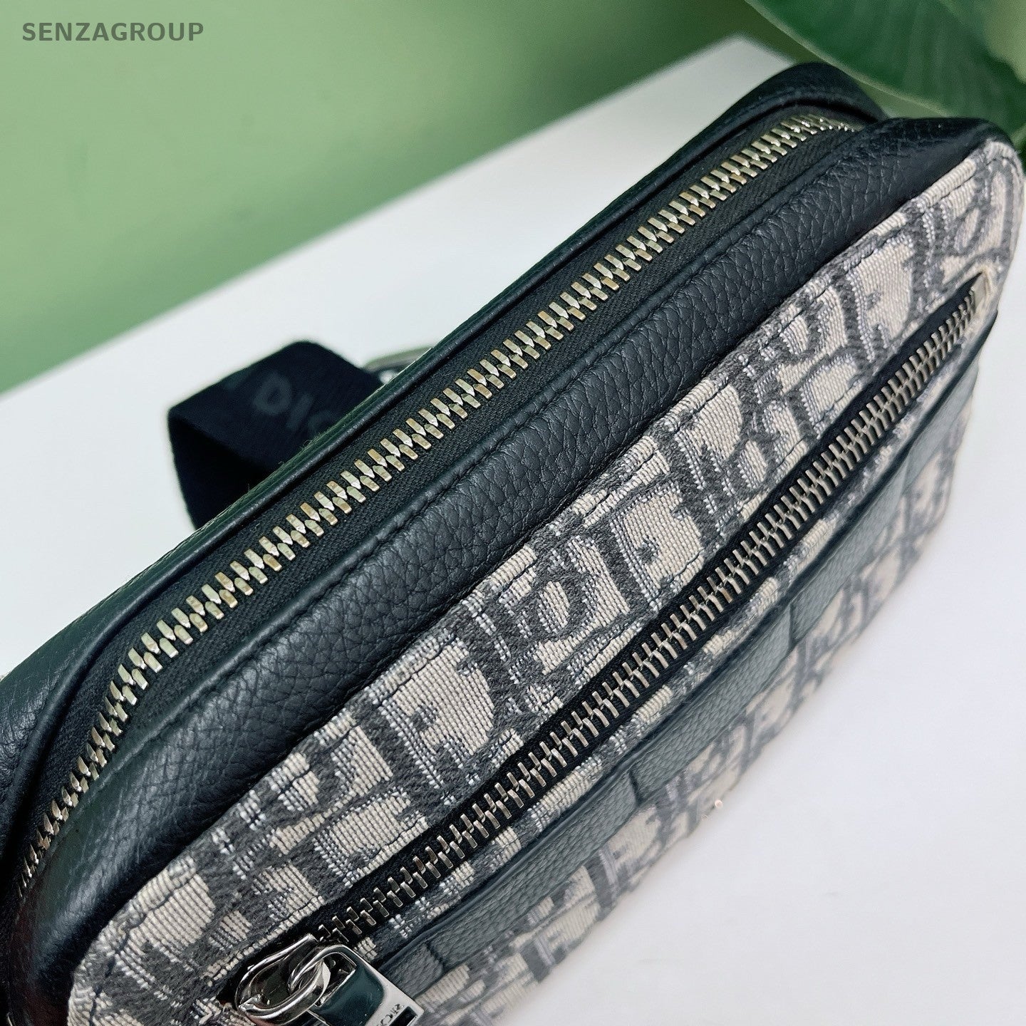 Christian Dior Oblique Waist Bag Crossbody Black Silver Unisex Adults Classic