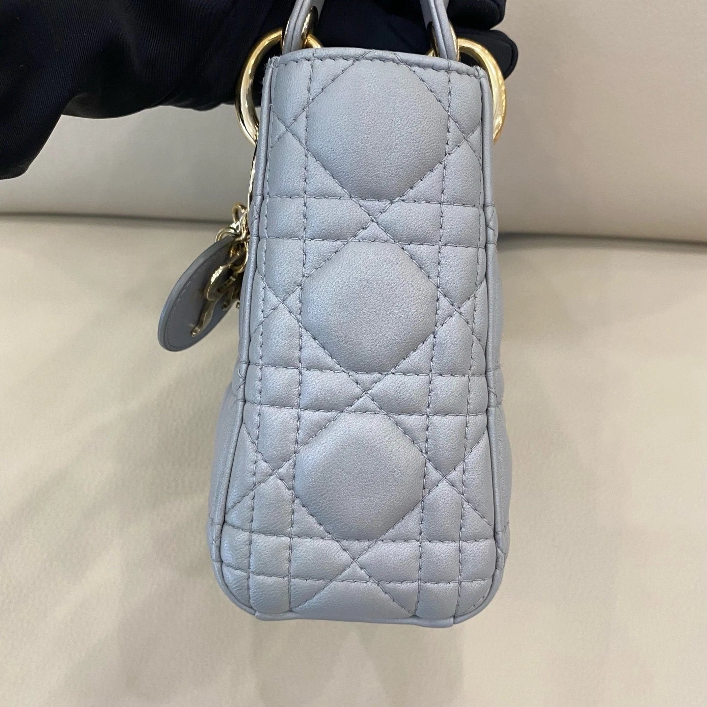 Dior Lady Dior Lambskin Gray Handbag Excellent