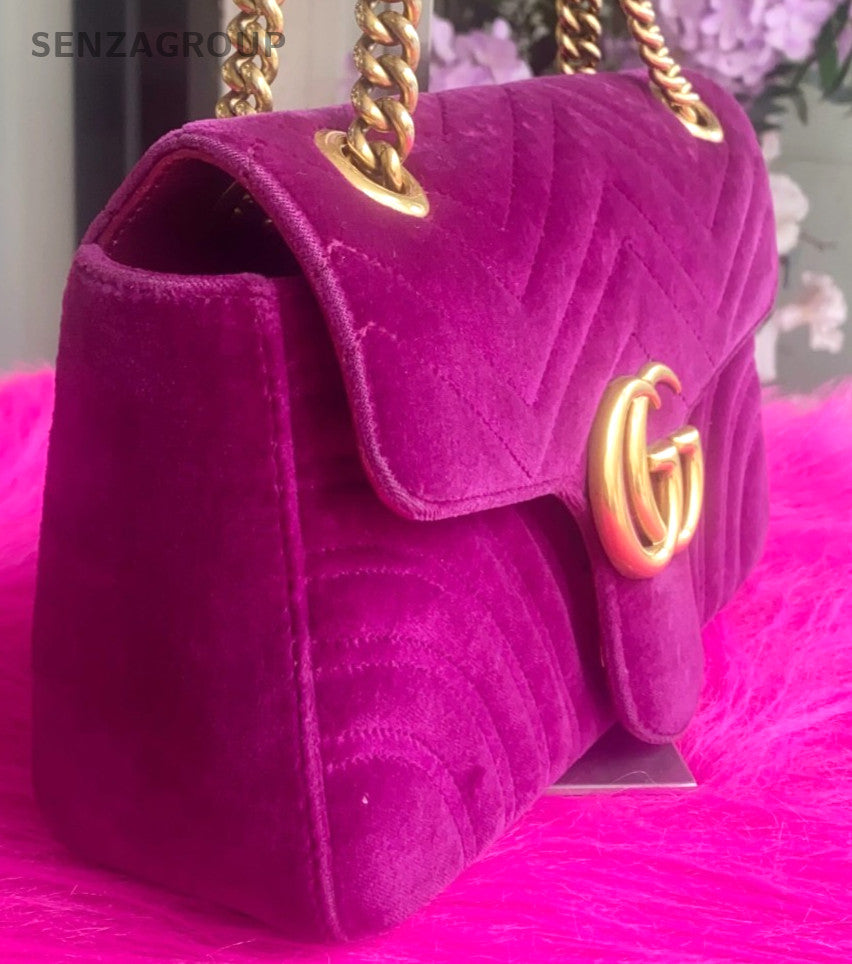 GUCCI GG Marmont 26 velvet Chain Shoulder bag Women Purple Gold