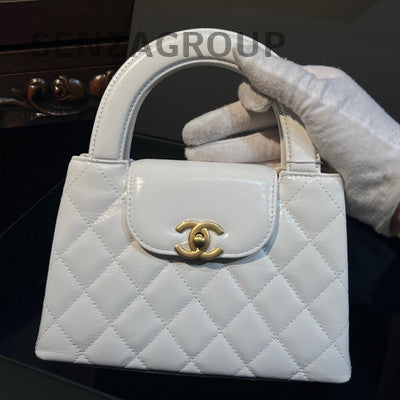 Chanel White Gold Kelly Handbag Crossbody Bag Calfskin Leather