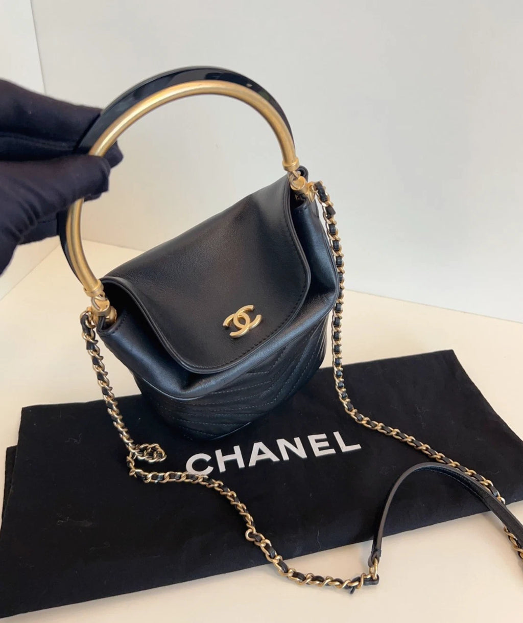 Chanel Paris-Hamburg Chevron Bucket TopHandle Bag Shoulder Bag Black Women