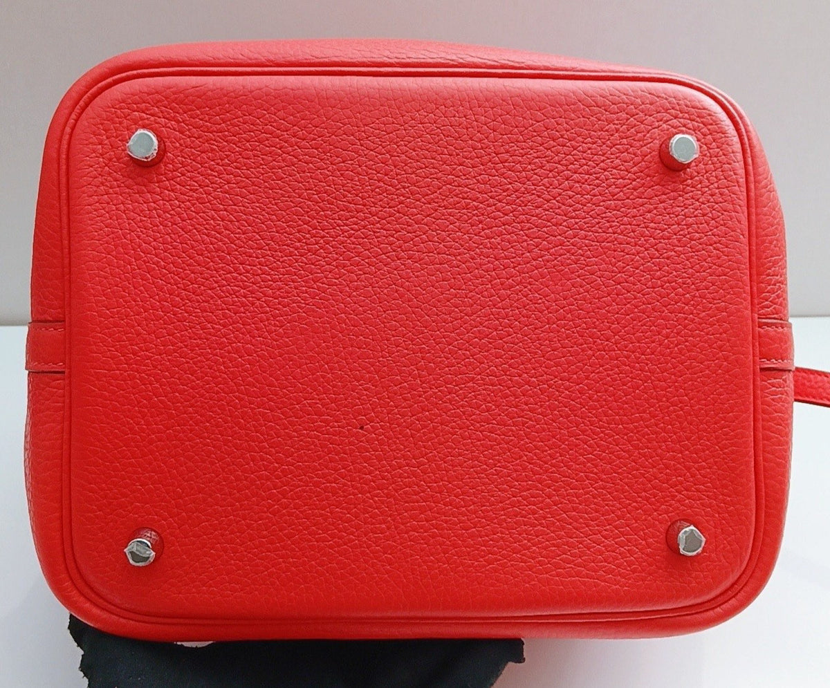 Hermes Picotin Lock Silver Hardware Tote Bag Pink Red Used Women Classic