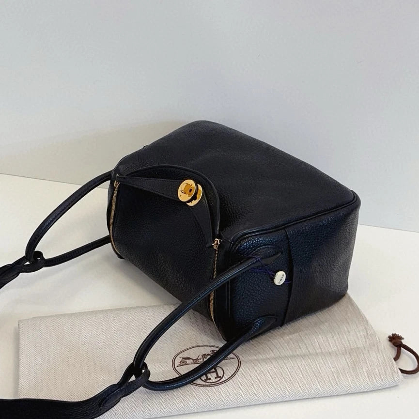 Hermes Lindy26 Top Handle Shoulder Bag Black Gold Used Women Classic