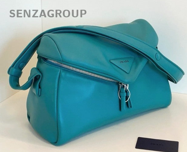 Prada Signaux Leather Puff Shoulder Crossbody Bag Lake Green Almost Brand New