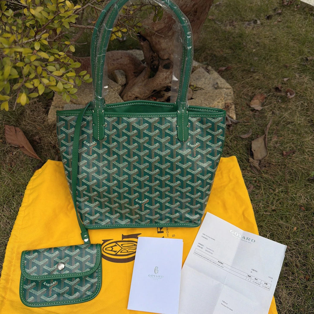 Goyard Tote Mini Top Handle Shoulder Bag Green Silver Used Women Classic