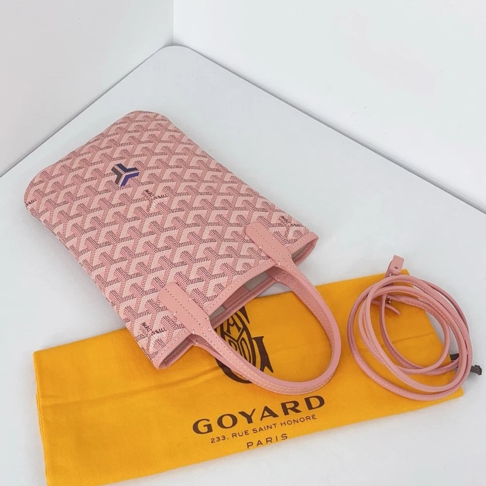 Excellent Condition Goyard Mini Tote Monogram Canvas Pink Handbag Crossbody