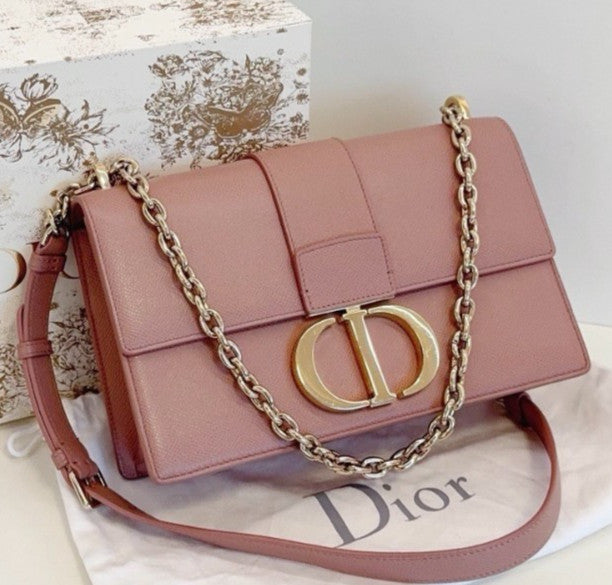 Christian Dior Montaigne MM Chain Shoulder Bag Pink Gold Used Women Classic