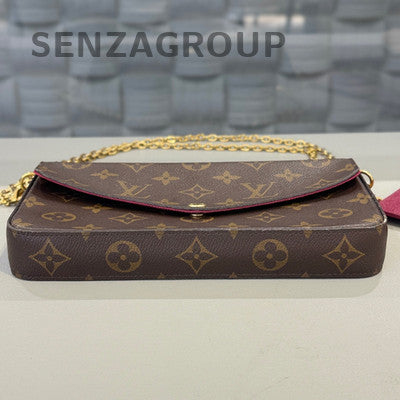 Louis Vuitton Monogram Chain Shoulder Bag Brown Gold Hardware Classic Women