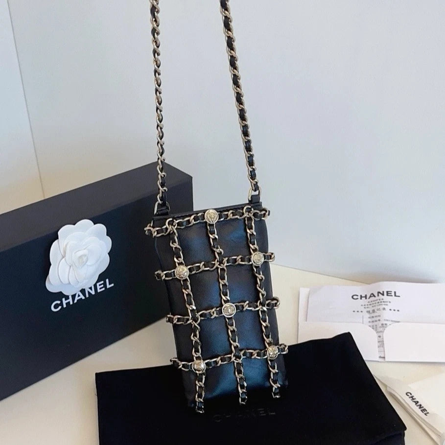Excellent Chanel Chain 2WAYS Shoulder Crossbody Bag Black Gold Hardware