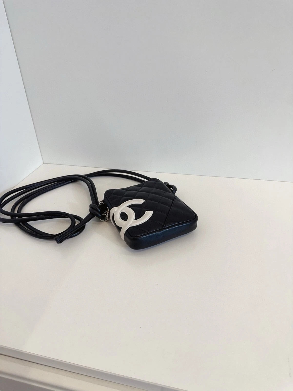Chanel Mini Camera Case Bag Black White Panda Caviar Leather Quilted CC Logo