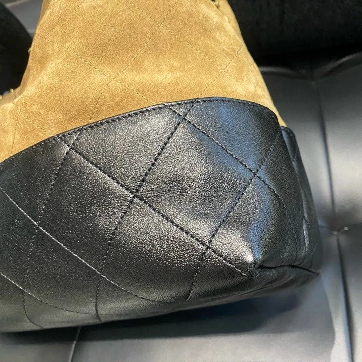 Chanel Hobo Brown Suede Calfskin Lambskin Top Handle Shoulder Bag Women D