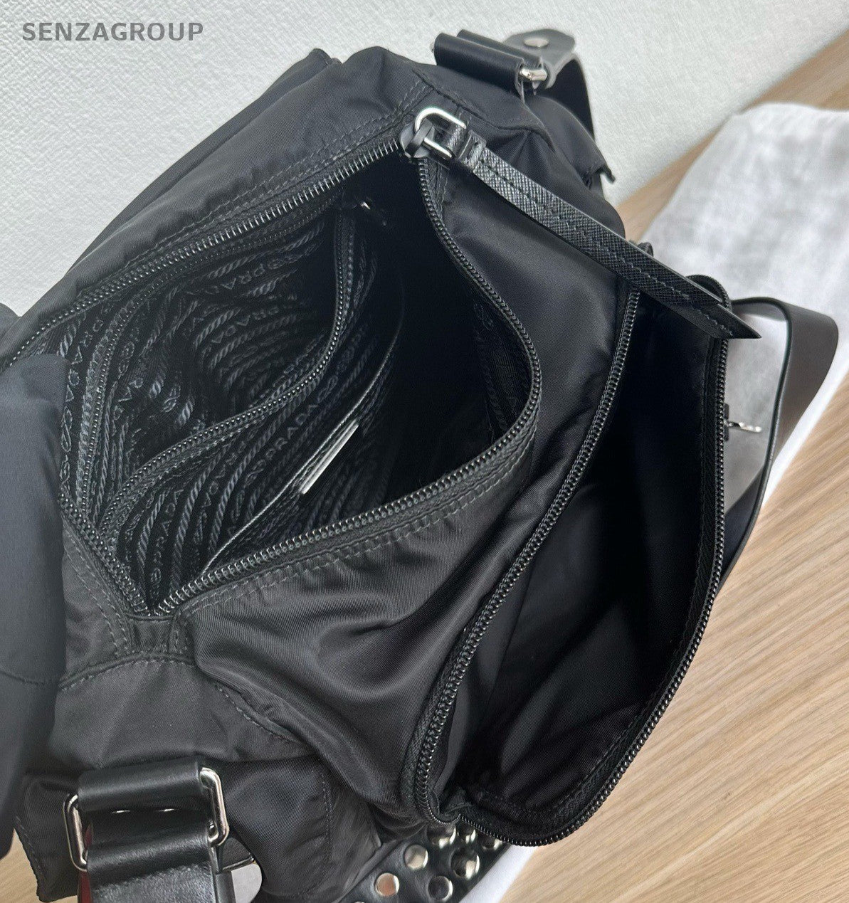 Prada New Vela Nylon Shoulder Bag Crossbody Black Silver Women Classic