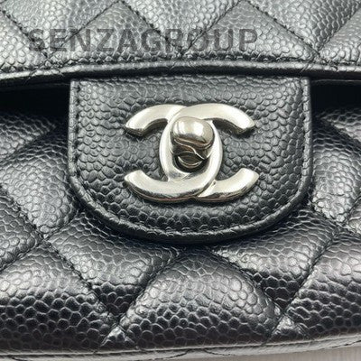 Chanel Black Silver Medium Classic Flap Bag Calfskin Quilted Chain Shoulder Bag