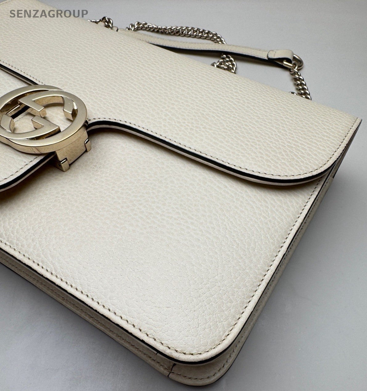 Gucci GG Textured Calfskin Shoulder Crossbody Bag Cream Almost Brand New