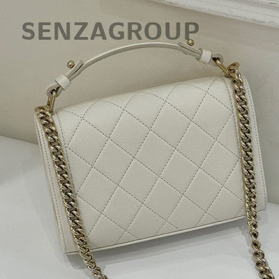 Chanel White Gold Quilted Chain Shoulder Bag Classic Women's