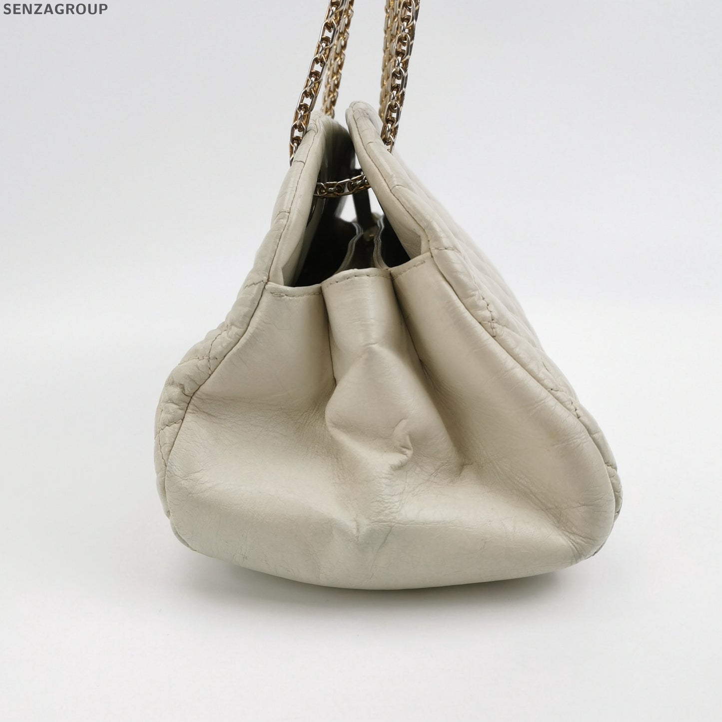 Chanel Bowling Quilted Leather Chain Shoulder Bag - Silver White Classic