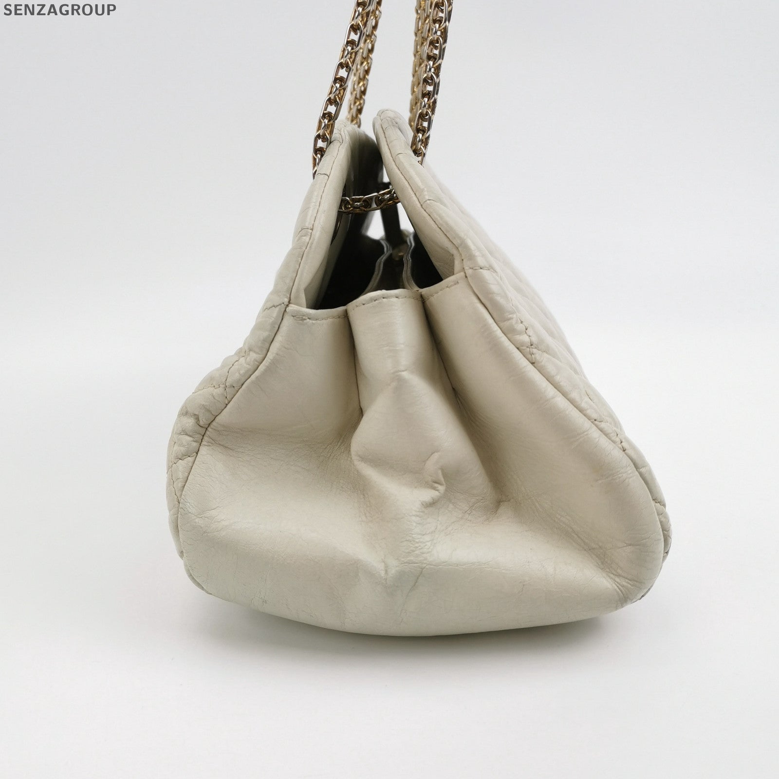 Chanel Bowling Quilted Leather Chain Shoulder Bag - Silver White Classic