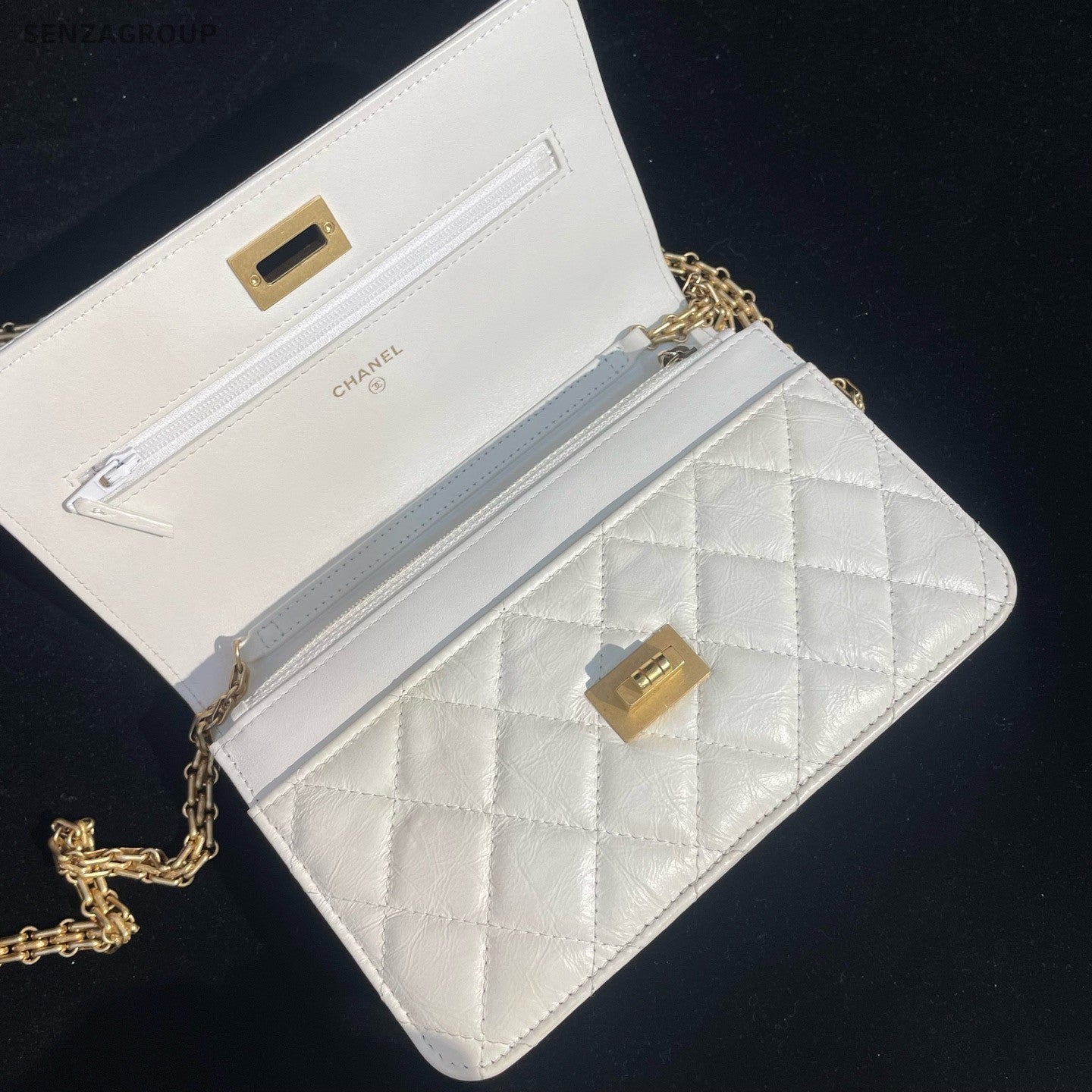 Chanel Diamond WOC Chain Shoulder Bag White Gold Used Women Classic