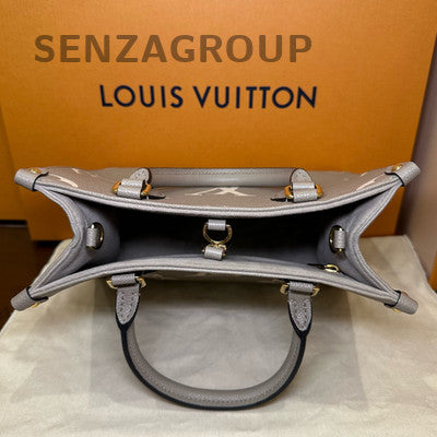 Louis Vuitton Onthego GM Monogram Tote Bag Small Grey Gold Women's Fashion