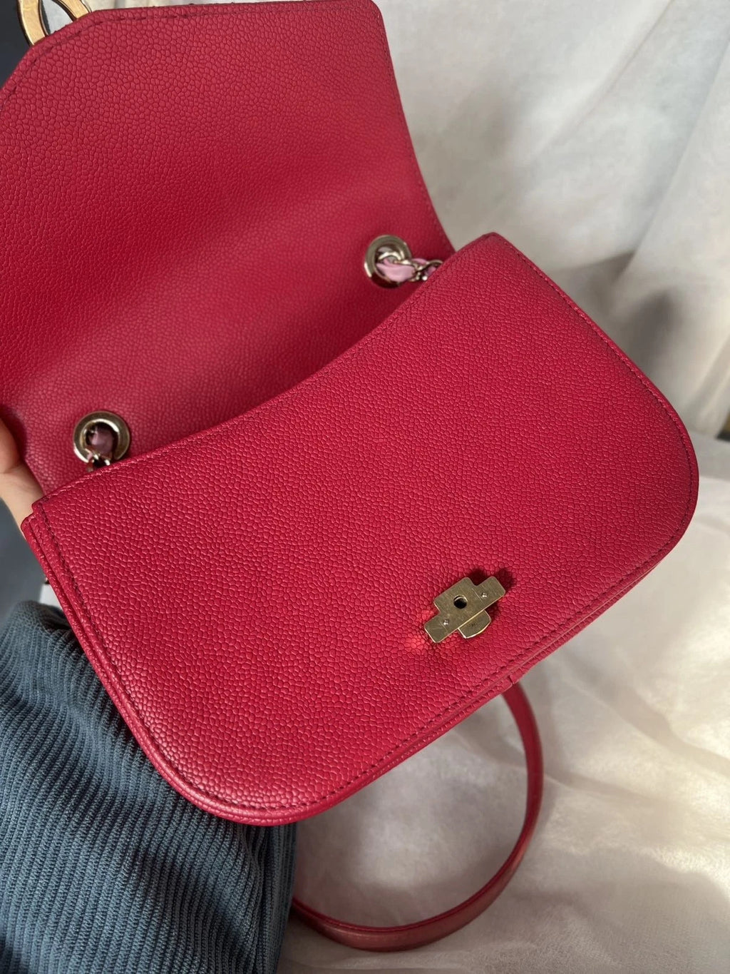Chanel Coco Curve Cuba Calfskin Chain Shoulder Crossbody Red Gold Women Classic