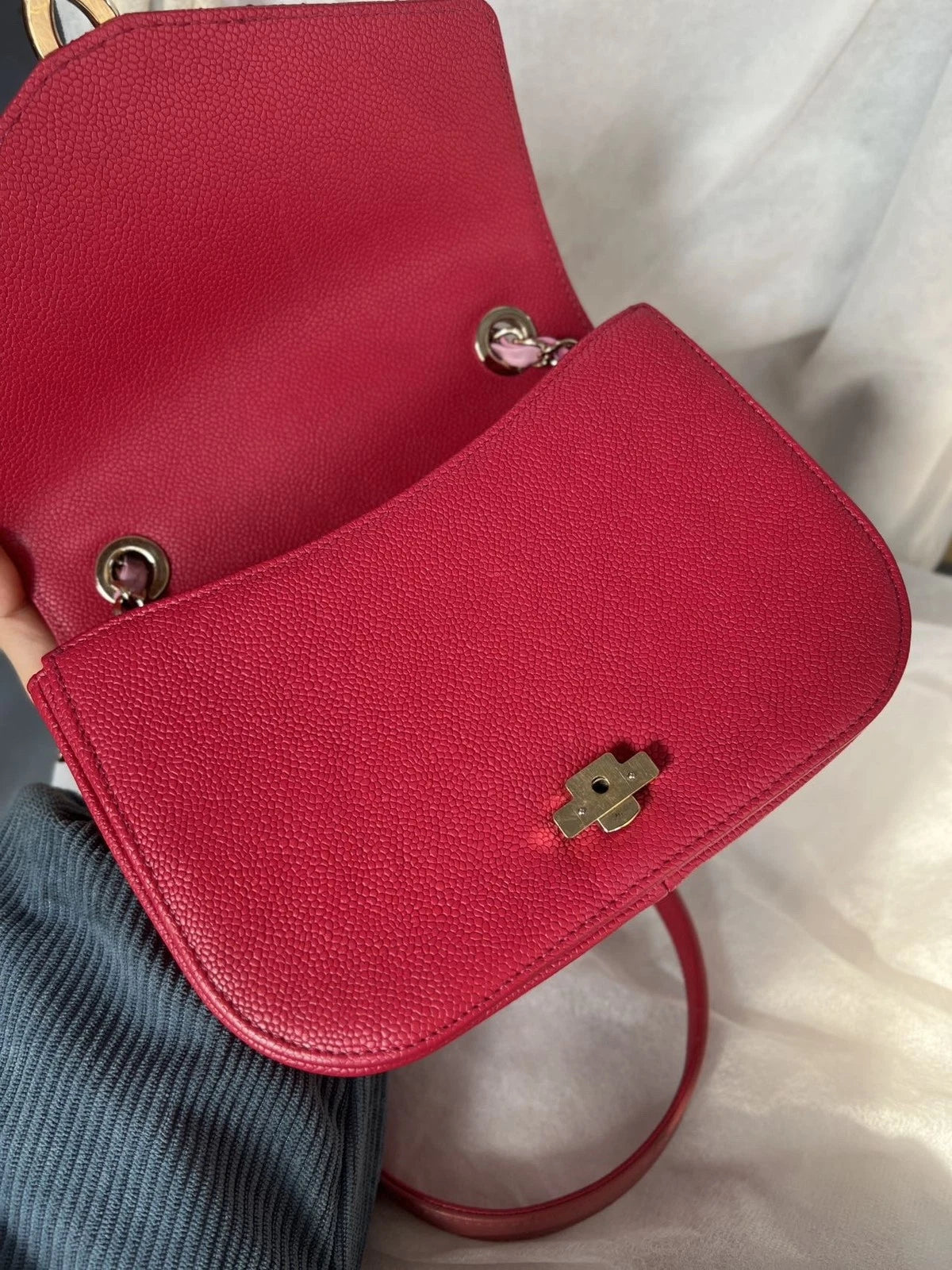 Chanel Coco Curve Cuba Calfskin Chain Shoulder Crossbody Red Gold Women Classic