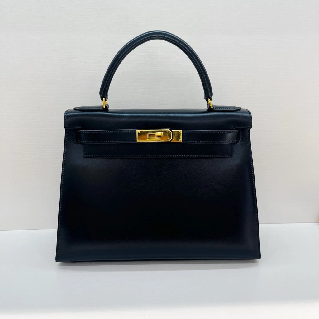 Hermes Kelly28 Top Handle Bag Shoulder Bag Black Gold Used Women Classic
