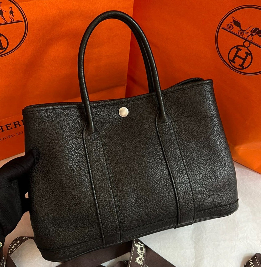 Hermes Garden Party30 Top Handle Bag Black Silver Used Women Classic