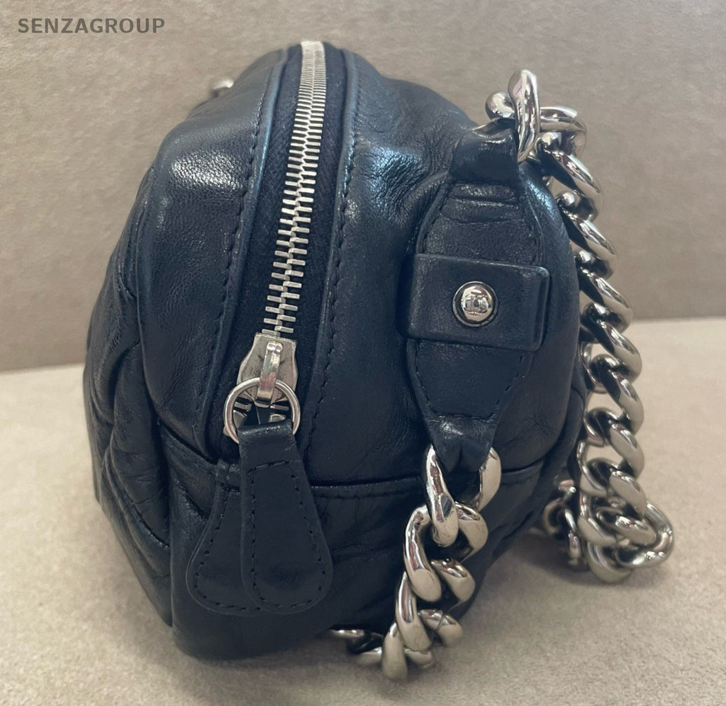 Chanel Diamond Chain Handbag Shoulder Bag Black Silver Women Classic