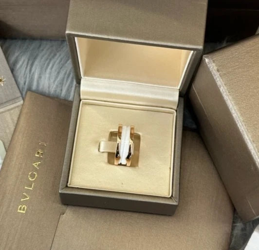 Bvlgari B.zero1 18k Rose Gold White Ceramic 2 Band Ring Eu52/us6 Excellent