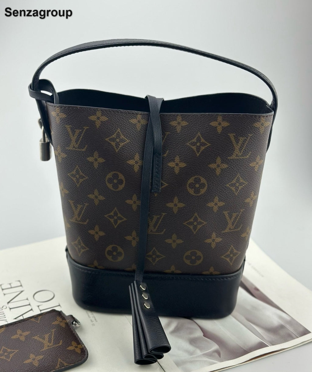 Louis Vuitton Monogram Tassel Bucket Top Handle Bag Brown Silver Women Classic