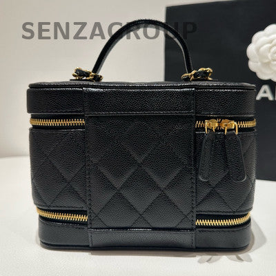 Chanel Quilted Calfskin Cosmetic Chain Crossbody Bag Black Gold