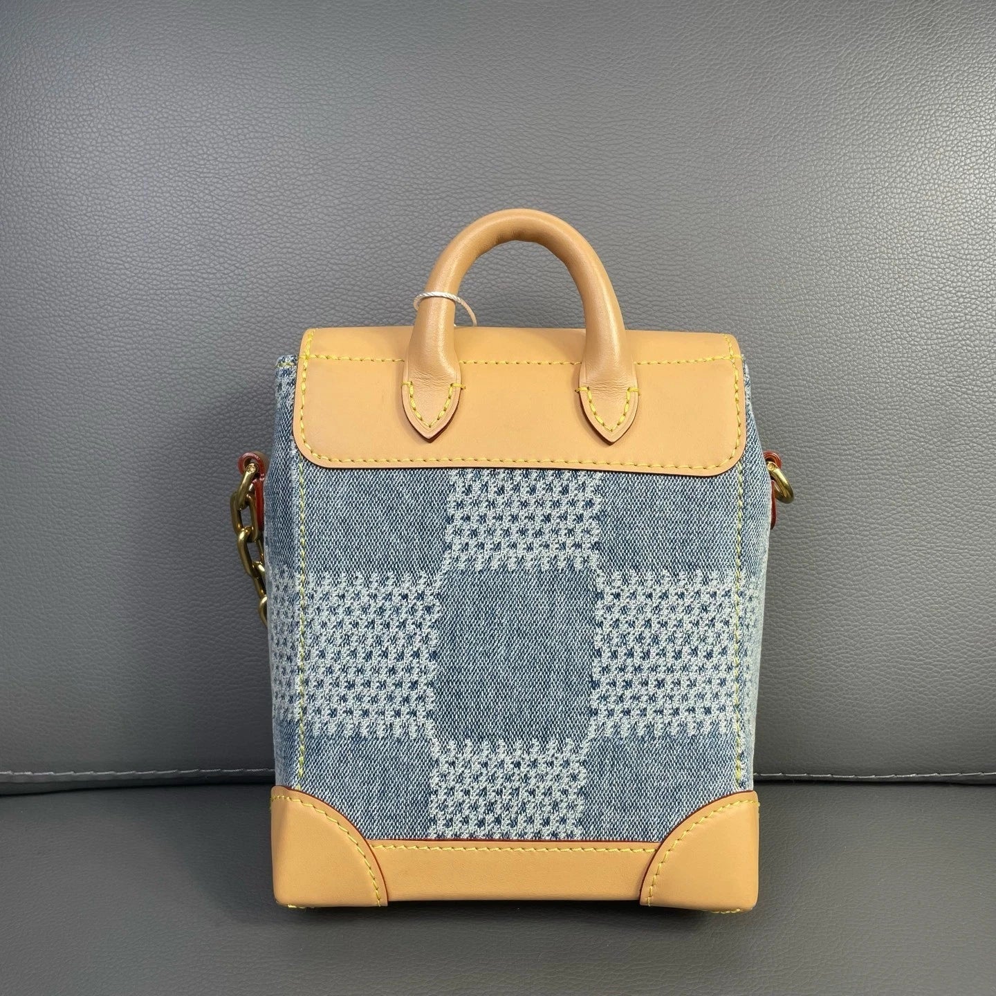Louis Vuitton Nano Steamer Denim Checkered Crossbody Bag For Women