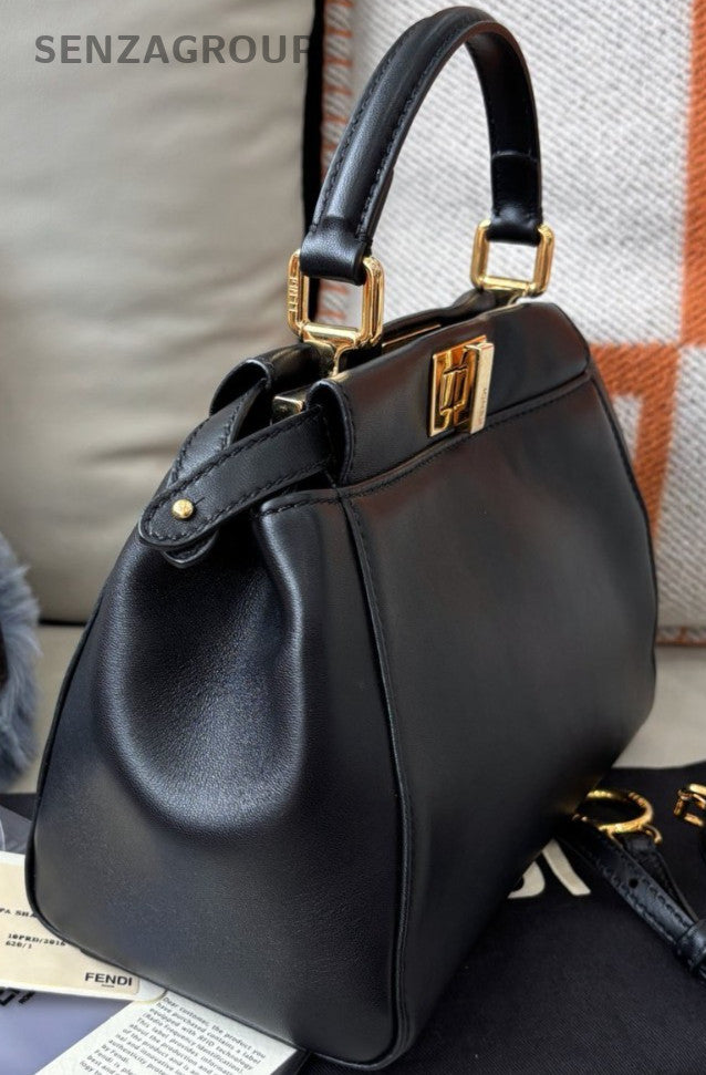 Fendi peekaboo PM Top Handle Shoulder Crossbody Bag Black Gold Almost Brand New
